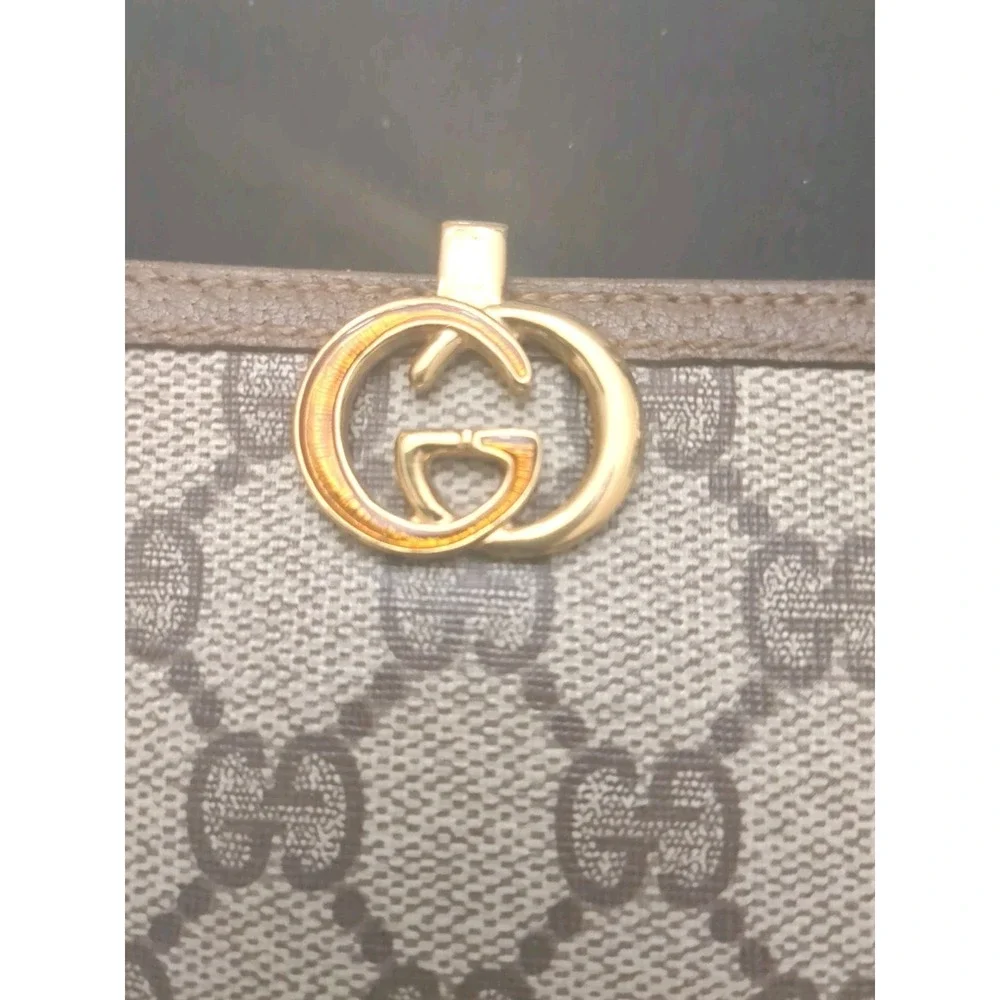 Gucci‎ Vintage Brown GG Logo Monogram Small Bifold Wallet Amazing Condition